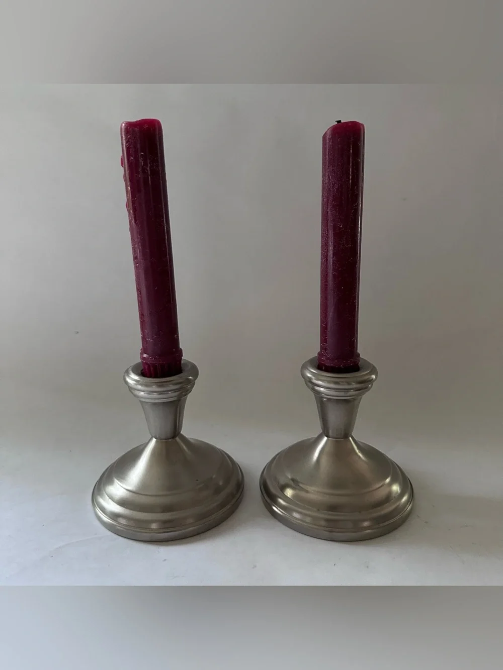 Vintage Pewter Candle Stick Holders Pair FB Rogers Pewterlite Provincetown MCM